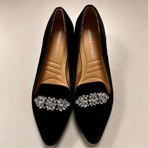 New Adrienne Vittadini Black Velvet Rhinestone Flats Shoes Women's Size 7.5 M